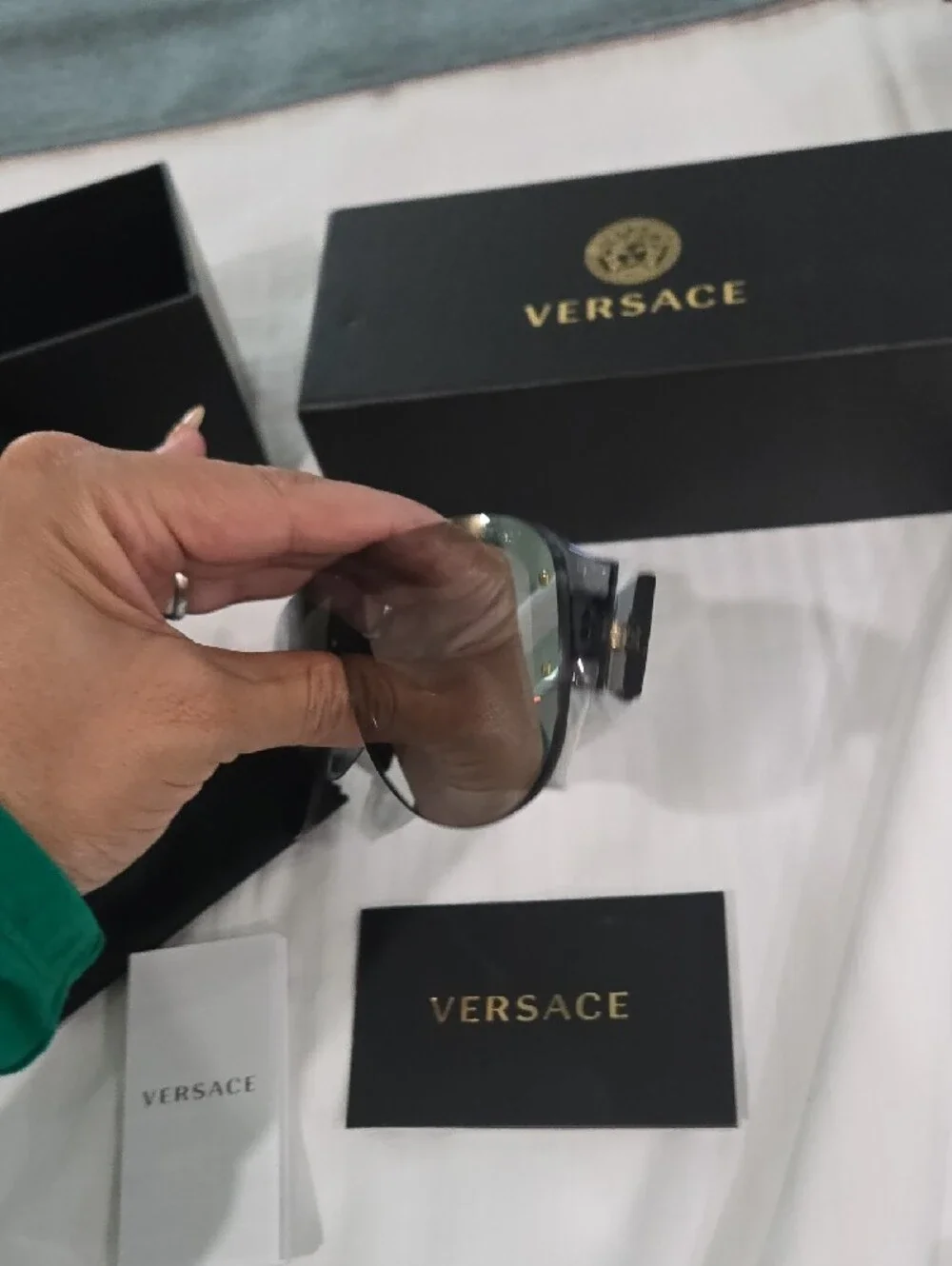 Authentic Versace Shield Sunglasses in Silver with Gold Rivet Accents STYLE:4391